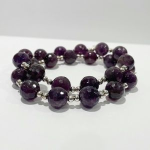 Amethyst Beaded Bracelets with Silver Spacers